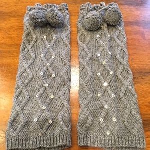 Light Gray Leg Warmers with Pom Poms